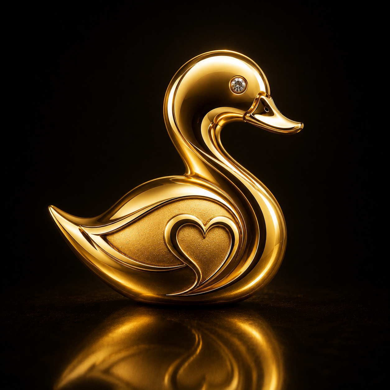 Création 3D DuckPassion dorée avec motif cœur